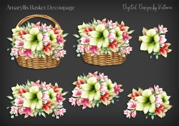 Amaryllis Basket Decoupage Ephemera