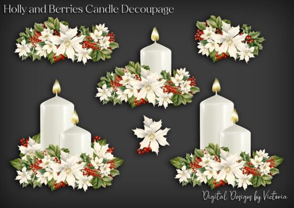 Holly and Berries Candle Decoupage