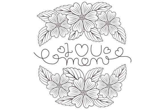 I Love Mom Line Art Flower Wreath Frame