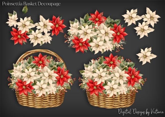 Poinsettia Basket Decoupage